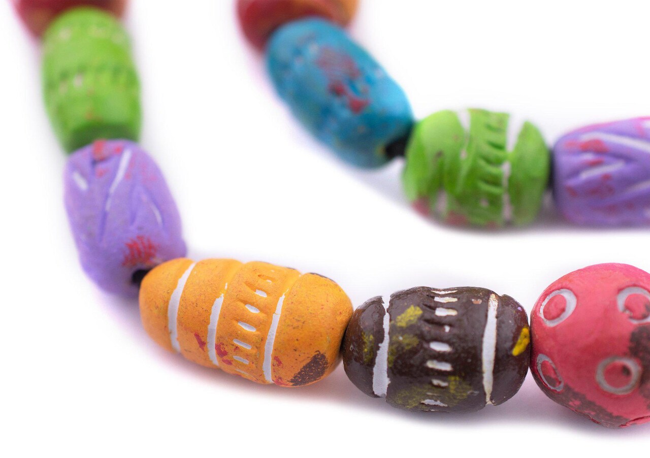 The Bead Chest Bright Multicolor Patterned Terracotta Beads 10-15mm Mixed Clay Large Hole 36 Inch Strand